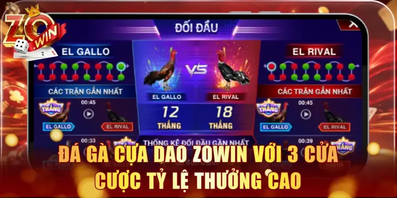 Đá cựa dao Zowin với 3 cửa cược tỷ lệ thưởng cao
