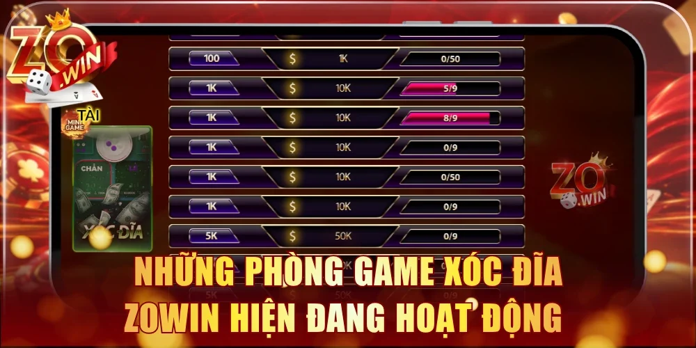 Những phòng game Xóc Đĩa Zowin hiện đang hoạt động